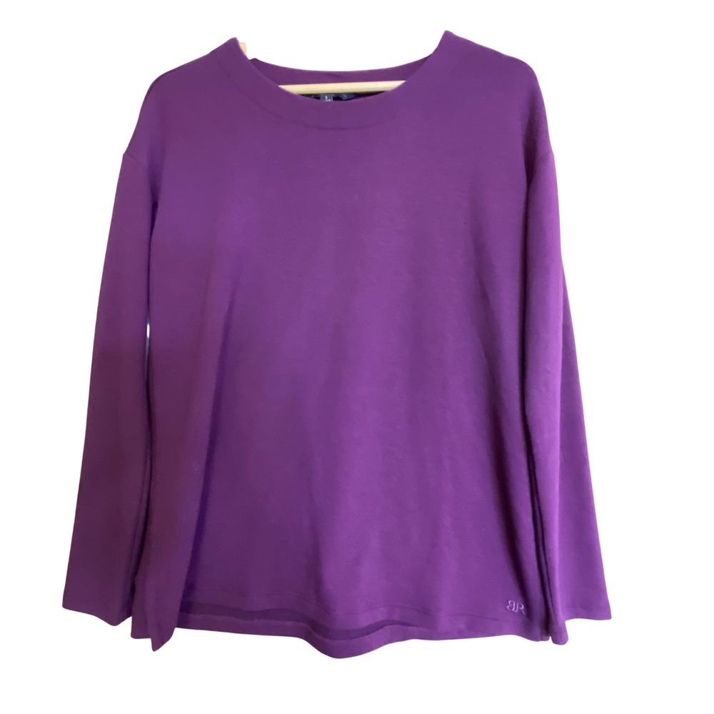 Banana Republic Women‎ S Top Purple Long Sleeve Crew Neck Side Slit Relaxed Fit